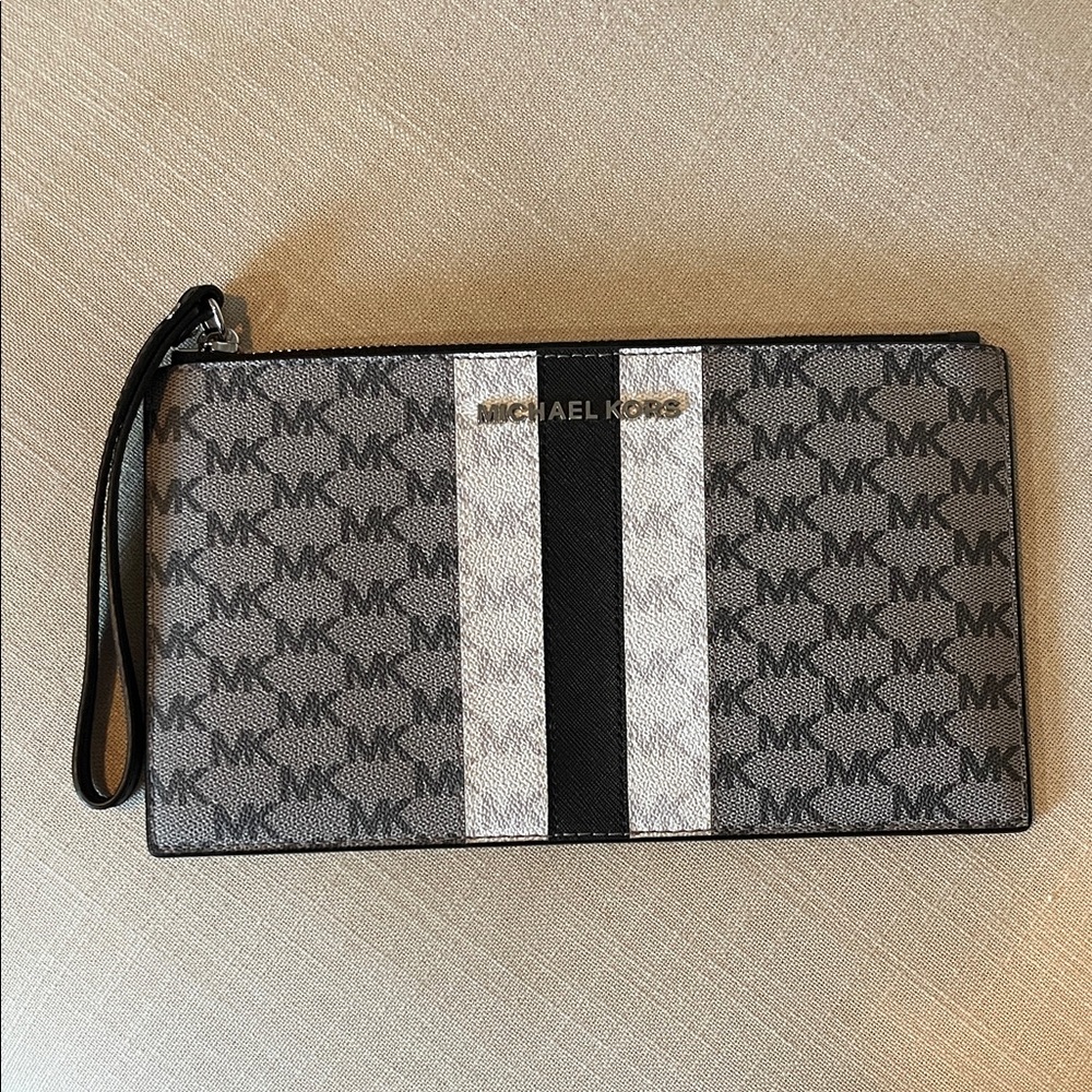 Michael Kors Black and Gray Monogram Wristlet
